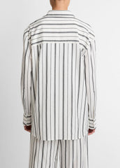 Resort Stripe Oversized Button-Front Shirt in Long Sleeve - WHITE/BLACK | VINCE Women