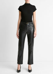 Wool Raglan Cap-Sleeve Mock-Neck Top in Short Sleeve - BLACK | VINCE Women