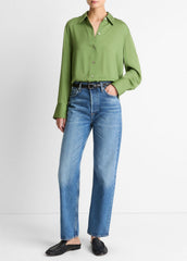 Stretch-Silk Button-Front Blouse in Long Sleeve - CLOVER | VINCE Women