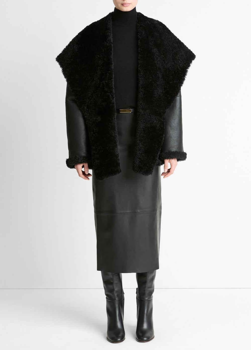 Shearling Hooded Jacket in Jackets - BLACK | VINCE Women
