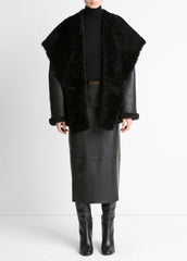 Shearling Hooded Jacket in Jackets - BLACK | VINCE Women