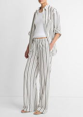 Resort Stripe Pull-On Pant in Wide Leg - WHITE/BLACK | VINCE Women