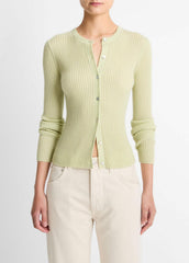 Ribbed Cashmere-Silk Cardigan in Cardigans - PALE FERN | VINCE Women