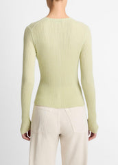Ribbed Cashmere-Silk Cardigan in Cardigans - PALE FERN | VINCE Women
