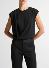 Pima Cotton-Blend Draped Relaxed Top in Tank Tops - BLACK | VINCE Women