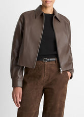 Leather Cropped Zip-Front Jacket in Leather Jackets - CHOCOLATE | VINCE Women