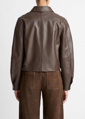 Leather Cropped Zip-Front Jacket in Leather Jackets - CHOCOLATE | VINCE Women