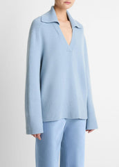 Wool & Cashmere-Blend Oversized Polo Sweater in V-Neck - PACIFIC | VINCE Women