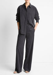 Cotton Corduroy Pull-On Pant in Wide Leg - GRAPHITE | VINCE Women