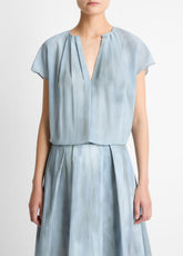 Washed Ombré Silk Gathered Cap-Sleeve Blouse in Short Sleeve - AZURA WASH | VINCE Women