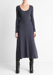 Ribbed Cotton-Blend Scoop-Neck Dress in Dresses - NIGHT MARINE | VINCE Women