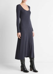 Ribbed Cotton-Blend Scoop-Neck Dress in Dresses - NIGHT MARINE | VINCE Women