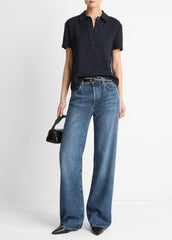 Crepe Polo Shirt in Short Sleeve - COASTAL BLUE | VINCE Women