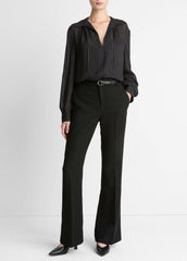 Metallic-Stripe Gathered Blouse in Long Sleeve - BLACK | VINCE Women