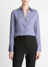 Stretch-Silk Button-Front Blouse in Long Sleeve - MAUVE IRIS | VINCE Women