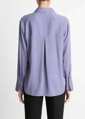 Stretch-Silk Button-Front Blouse in Long Sleeve - MAUVE IRIS | VINCE Women