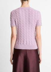 Cable-Knit Wool & Cashmere-Blend Short-Sleeve Sweater in Crew Neck - AMETHYST | VINCE Women