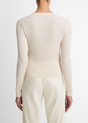 Ribbed Cashmere-Silk Cardigan in Cardigans - WHITE SAND | VINCE Women