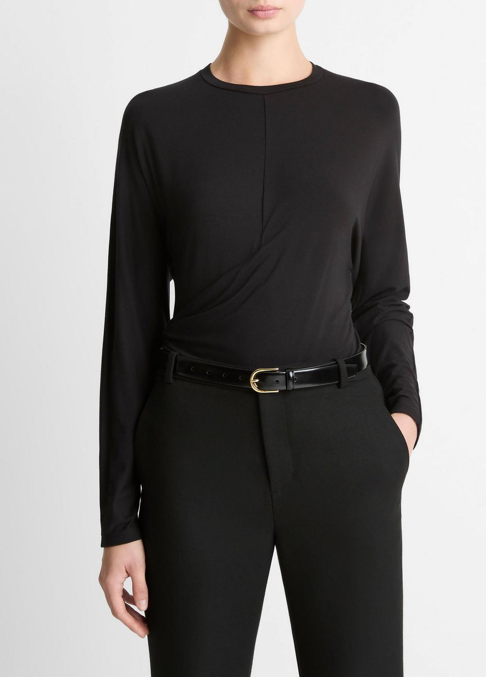 Fixed-Drape Long-Sleeve T-Shirt in Long Sleeve - BLACK | VINCE Women