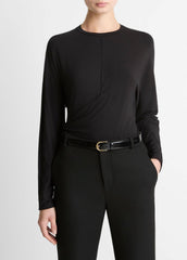 Fixed-Drape Long-Sleeve T-Shirt in Long Sleeve - BLACK | VINCE Women