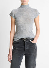 Wool Raglan Cap-Sleeve Mock-Neck Top in Short Sleeve - HEATHER THISTLE | VINCE Women