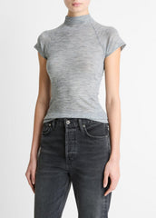 Wool Raglan Cap-Sleeve Mock-Neck Top in Short Sleeve - HEATHER THISTLE | VINCE Women
