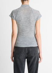 Wool Raglan Cap-Sleeve Mock-Neck Top in Short Sleeve - HEATHER THISTLE | VINCE Women