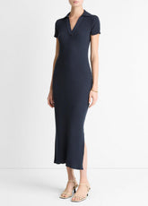 Ribbed Cotton-Blend Polo Dress in Dresses - COASTAL BLUE | VINCE Women