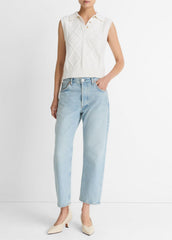 Cable-Knit Wool & Cotton-Blend Sweater Vest in V-Neck - OFF WHITE | VINCE Women