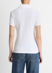 Ribbed Cotton-Blend Polo Shirt in Short Sleeve - OPTIC WHITE | VINCE Women