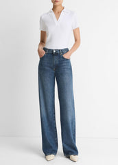 Ribbed Cotton-Blend Polo Shirt in Short Sleeve - OPTIC WHITE | VINCE Women