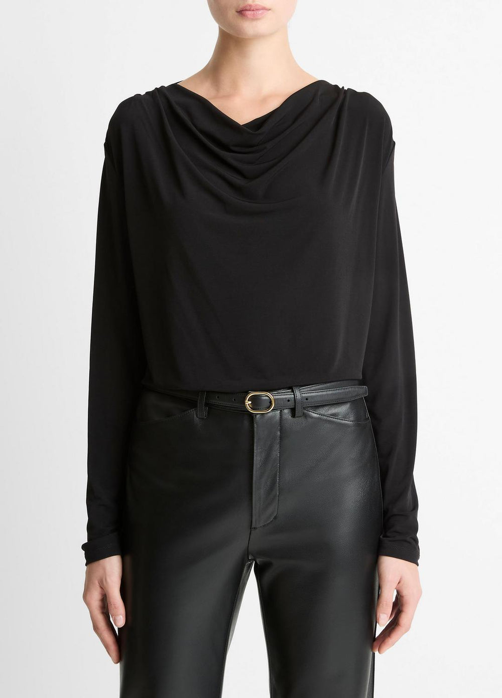 Matte Jersey Cowl-Neck Top in Long Sleeve - BLACK | VINCE Women