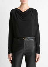 Matte Jersey Cowl-Neck Top in Long Sleeve - BLACK | VINCE Women