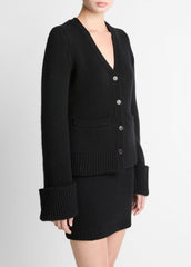 Double-Face Wool & Cashmere-Blend Cardigan in Cardigans - BLACK | VINCE Women