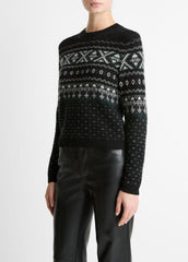 Fair Isle Plush Cashmere Sweater in Crew Neck - BLACK/WHITE COMBO | VINCE Women
