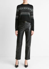 Fair Isle Plush Cashmere Sweater in Crew Neck - BLACK/WHITE COMBO | VINCE Women