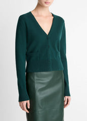 Satin-Trim Wool & Cashmere-Blend Cardigan in Cardigans - JUNIPER | VINCE Women