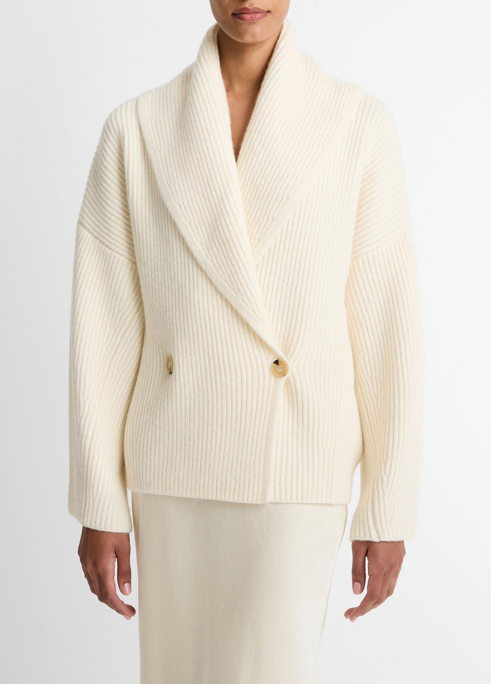 Wool-Blend Draped Sweater Coat in Sweaters - OFF WHITE | VINCE Women