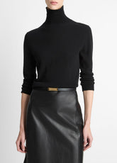 Cashmere-Silk Three-Quarter-Sleeve Mock-Neck Sweater in Turtleneck - BLACK | VINCE Women