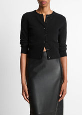 Metal-Button Wool & Cashmere-Blend Cardigan in Cardigans - BLACK | VINCE Women