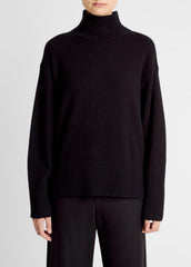 Wool-Cashmere Side-Slit Turtleneck Sweater in Turtleneck - BLACK | VINCE Women