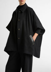 Leather-Trim Wool Cape in Accessories - BLACK | VINCE Women