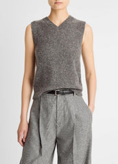 Donegal Plush Cashmere Sweater Vest in V-Neck - MEDIUM HEATHER GREY DONEGAL | VINCE Women