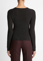 Metallic Ribbed High V-Neck Sweater in V-Neck - BLACK METALLIC | VINCE Women