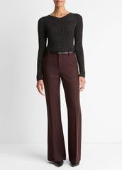 Metallic Ribbed High V-Neck Sweater in V-Neck - BLACK METALLIC | VINCE Women
