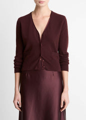 Satin-Trim Wool & Cashmere-Blend Cardigan in Cardigans - OXBLOOD | VINCE Women