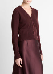 Satin-Trim Wool & Cashmere-Blend Cardigan in Cardigans - OXBLOOD | VINCE Women