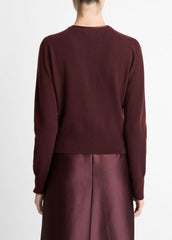 Satin-Trim Wool & Cashmere-Blend Cardigan in Cardigans - OXBLOOD | VINCE Women