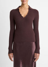 Ribbed Cashmere-Silk Polo Sweater in Cashmere - FIG | VINCE Women