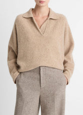 Donegal Plush Cashmere Dolman-Sleeve Polo Sweater in Cashmere - HEATHER OAT DONEGAL | VINCE Women